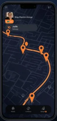Phone showing a route-planning map with connected delivery stops